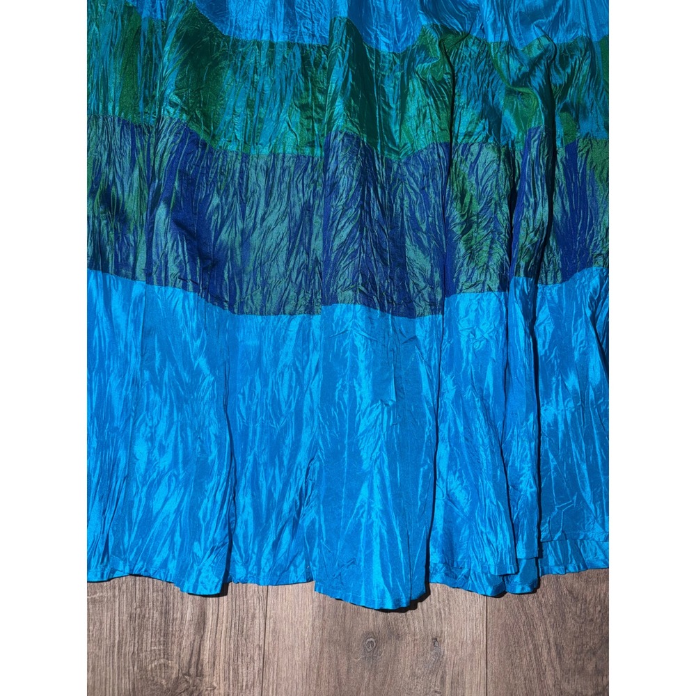 Vintage Cache 100% Silk Y2K Crinkle Maxi Skirt Fairy Forest Whimsigoth Tiered M - Picture 4 of 7